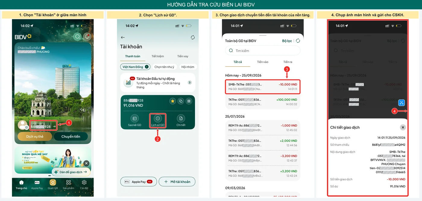 Hướng dẫn tra cứu biên lai BIDV