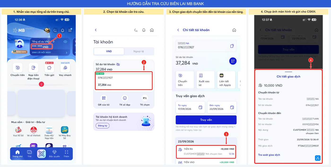 Hướng dẫn tra cứu biên lai MB Bank