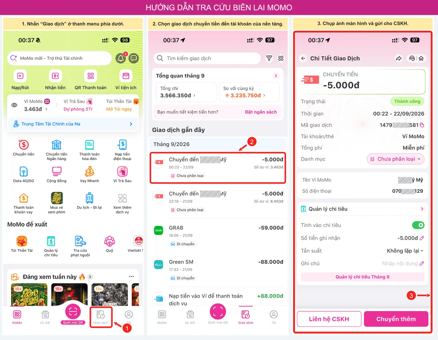 Hướng dẫn tra cứu biên lai MoMo