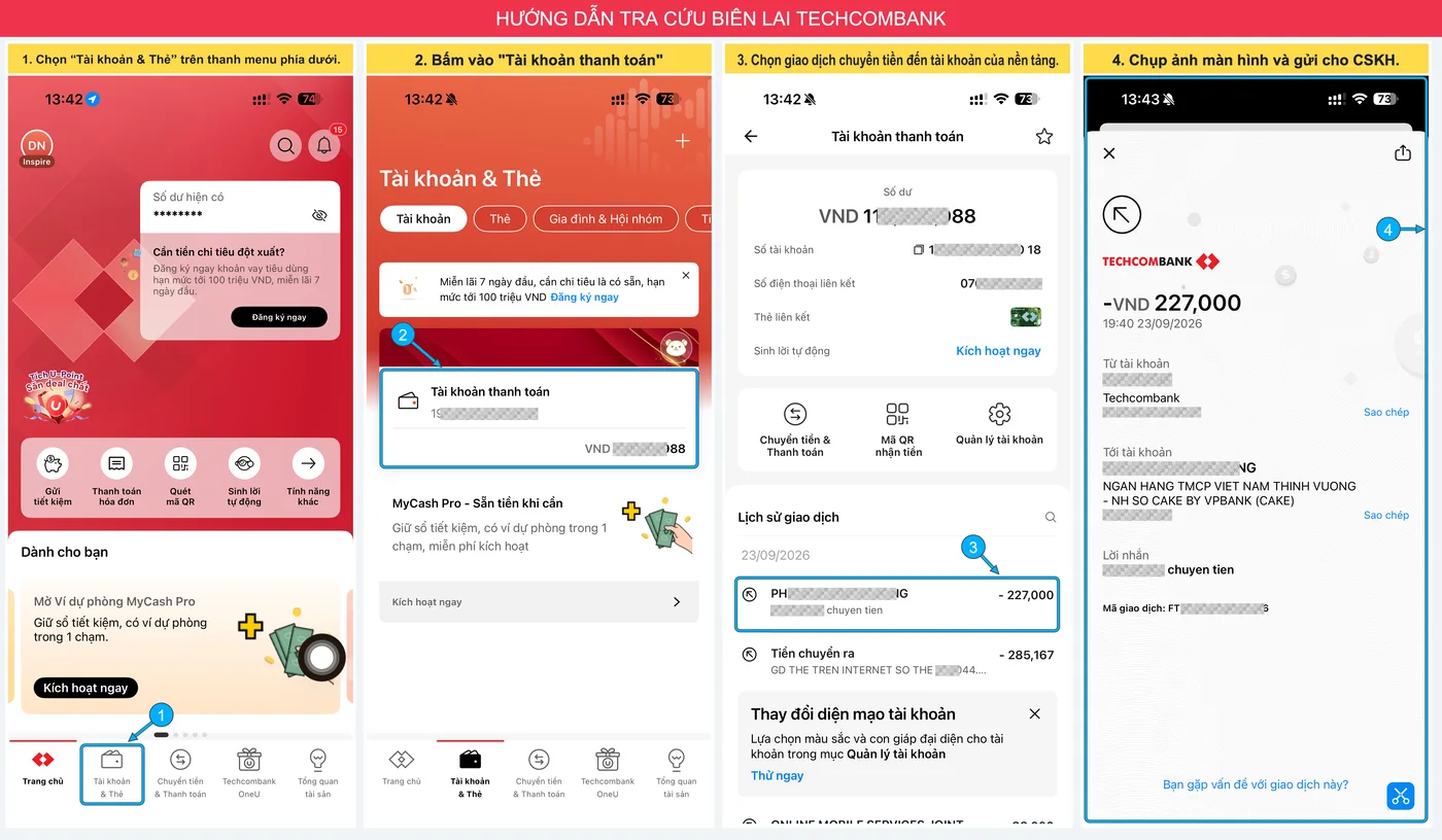 Hướng dẫn tra cứu biên lai Techcombank