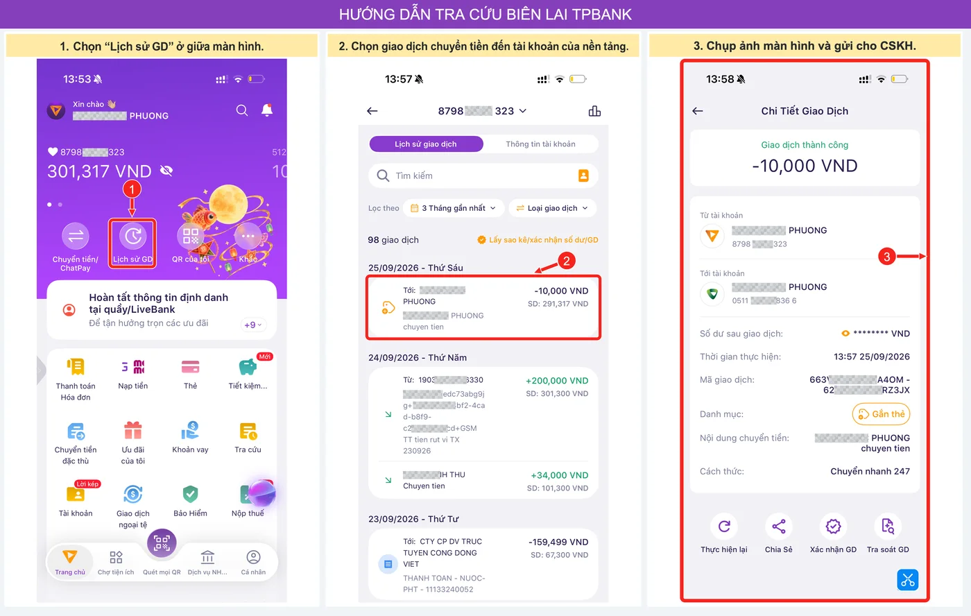 Hướng dẫn tra cứu biên lai TPBank