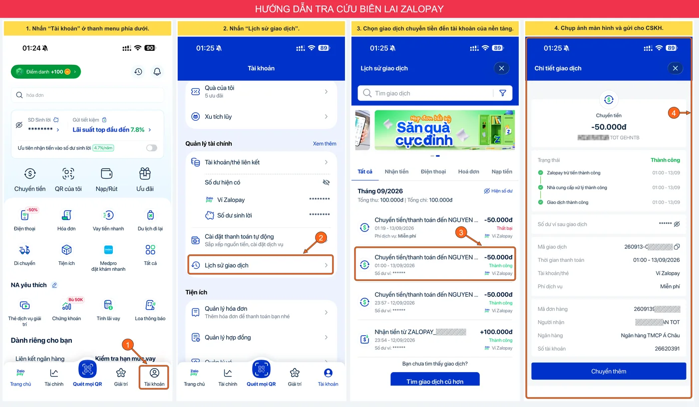 Hướng dẫn tra cứu biên lai ZaloPay