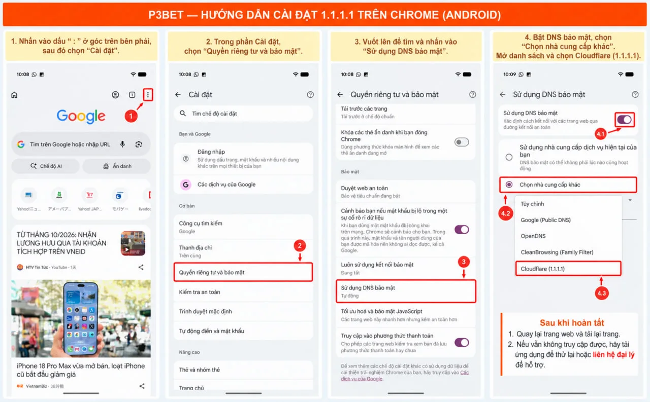 Hướng dẫn cài 1.1.1.1 trên Android
