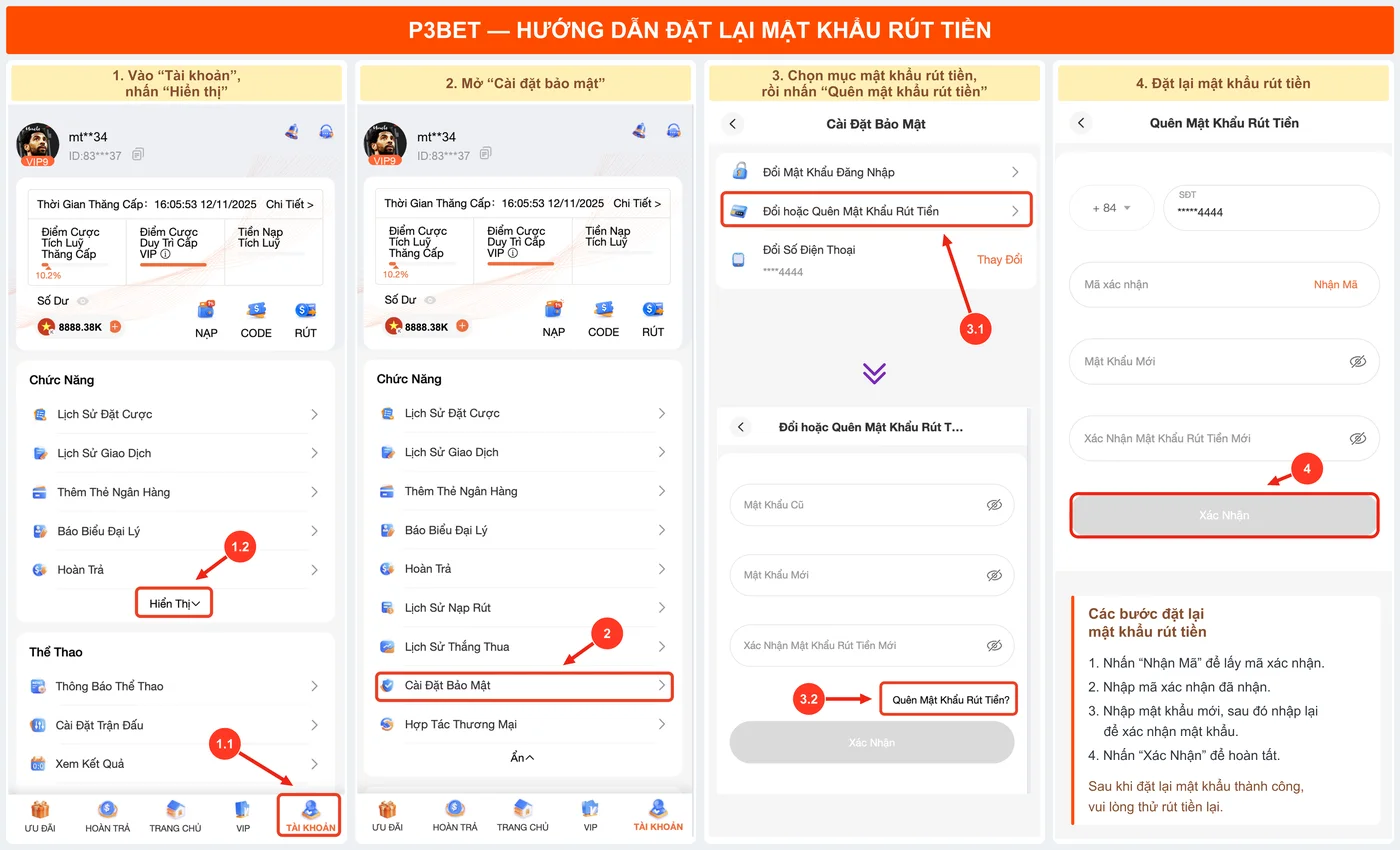 Hướng dẫn đặt lại mật khẩu rút tiền P3